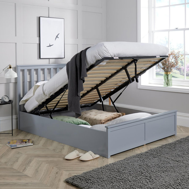 Florida Wooden Ottoman Storage Bed, Double, Grey