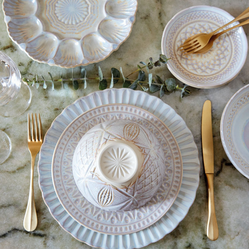 Cristal Handmade Stoneware Dining Bowl, Nacar