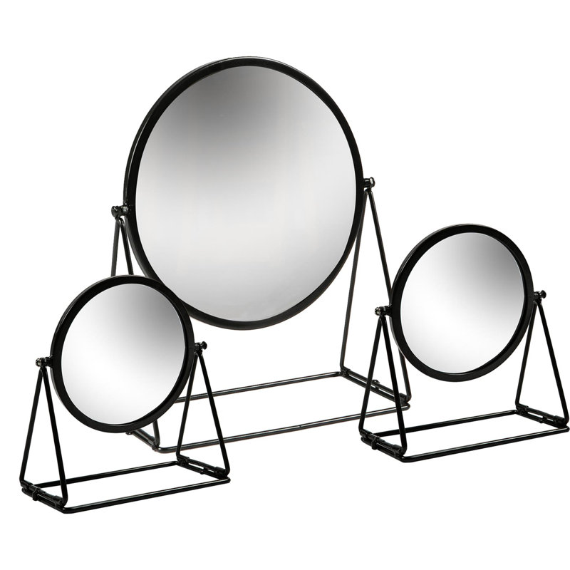 Round Dressing Table Mirror Set - 2 Sizes - 3pc, Black