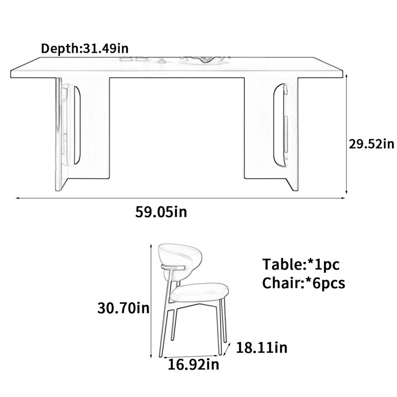 Table de salle à manger haut de gamme en bois massif luxueux, H 29,52 po x L 59,05 po x l 31,49 po