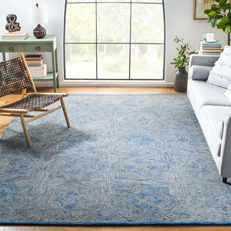 Tapis bleu en laine / coton touffeté à la main Teressa, Rectangle 8 pi x 10 pi