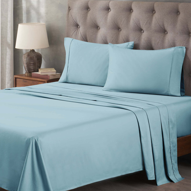400 Thread Count Egyptian Cotton Blend Solid Deep Pocket Bed Sheet Set, Twin Sheet Set, Light Blue