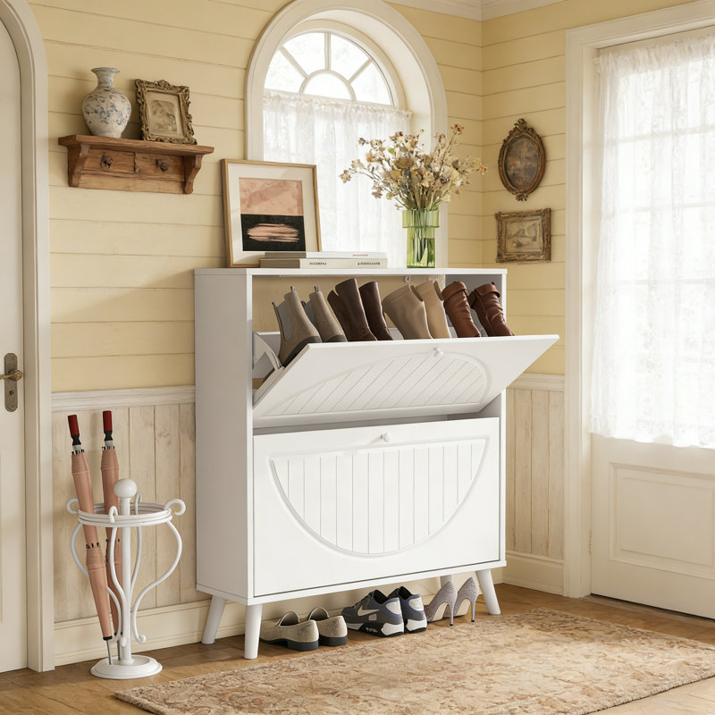 Shoe Rack With 2 Flip Drawers For 14 Pairs