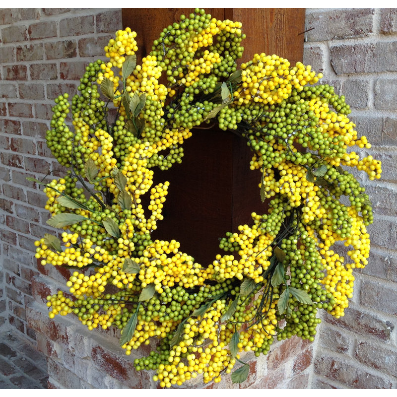 Faux Berry Foam 24'' Wreath, Yellow/Melon