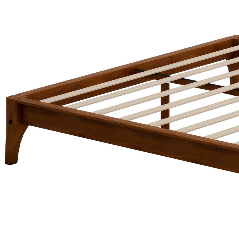 Base de lit plateforme en bois avec support en lattes de bois, Brun