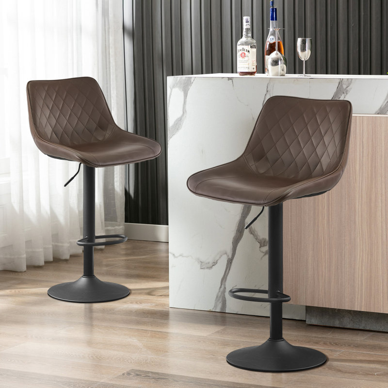 Aleatra Swivel Upholstered Adjustable Height Counter Stool with Metal Frame, Dark Brown