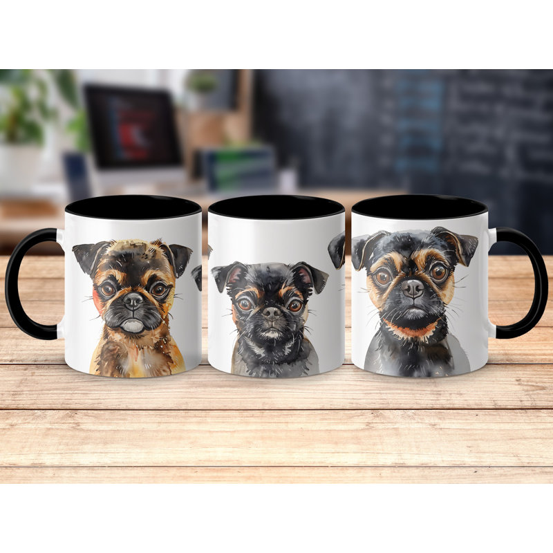 11oz Watercolour Brussels Griffon Trio Design Coffee Mug, Black, 2