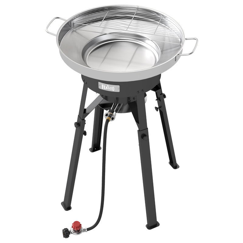 Ensemble en acier inoxydable concave 23 po avec grille-réchaud et brûleur au propane 54 000 BTU Feasto, plaque chauffante d'extérieur à hauteur réglable pour tacos, sauté et traiteur, compatible multi-casseroles, argent