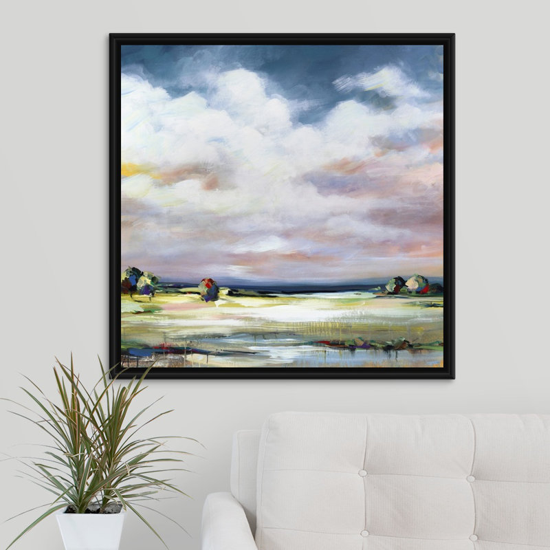 «Countryside View I», peinture sur toile, H 31,7 po x l 31,7 po x P 1,75 po, Cadre flottant noir
