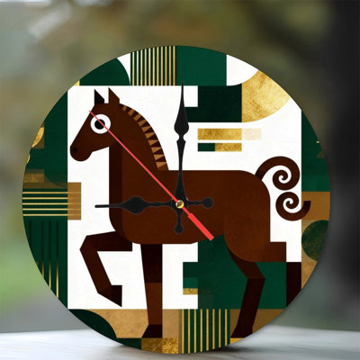 10" Round Wooden Wall Clock, Silent Quartz Movement, UV-Printed Design, Battery Operated