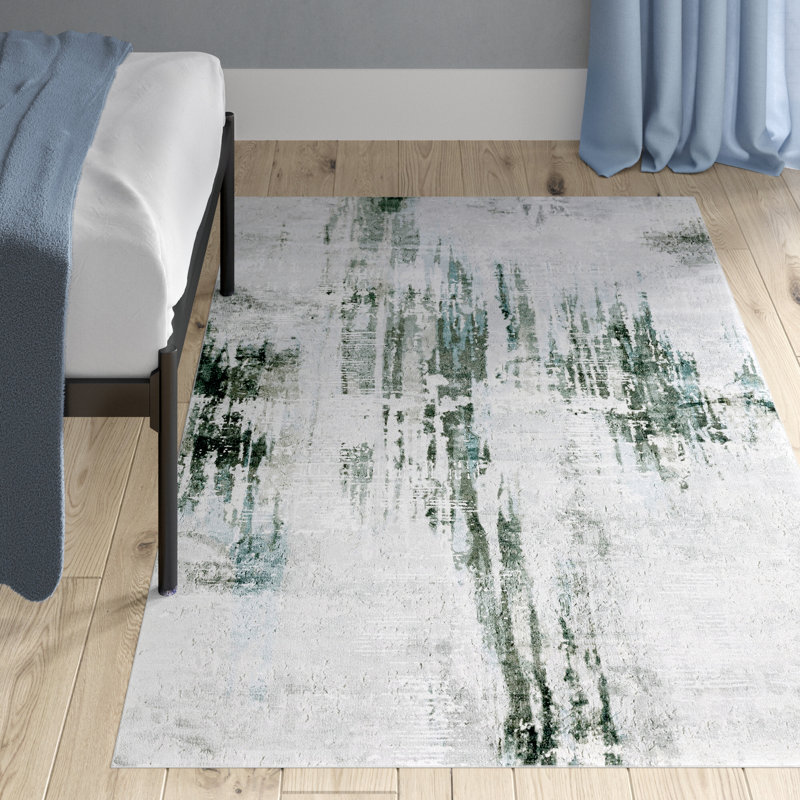 Tapis gris / bleu sarcelle antidérapant Matney, Rectangle 7 pi 6 po x 10 pi