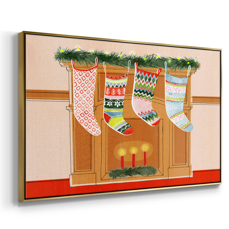 Collection de bas de Noël, reproduction d'art sur toile encadrée, H 25 po x l 37 po x P 2 po, Or