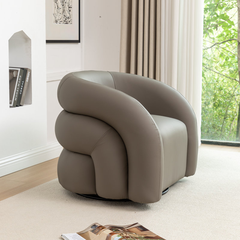 Coyle Upholstered Swivel Barrel Chair, Gray
