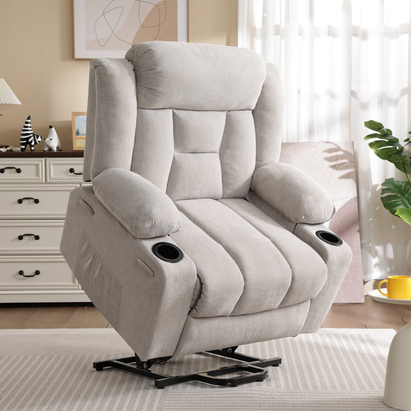 Fauteuil inclinable à deux moteurs de 41,73 po de largeur avec système de massage et de chauffage à la taille, fauteuil inclinable surdimensionné avec poches latérales, porte-gobelets