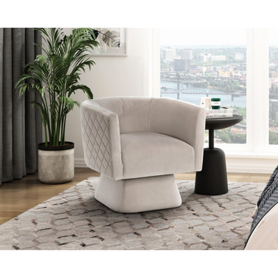 Chaise pivotante en velours taupe avec bois massif et contreplaqué, style élégant