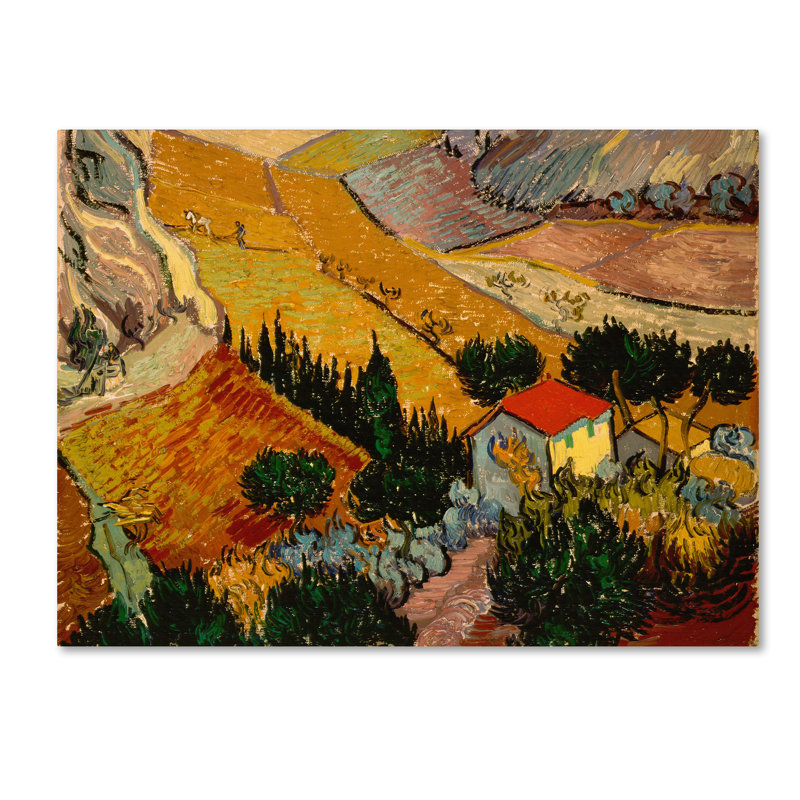 «Landscape with House» par Vincent van Gogh, reproduction sur toile tendue, H 14 po x l 19 po