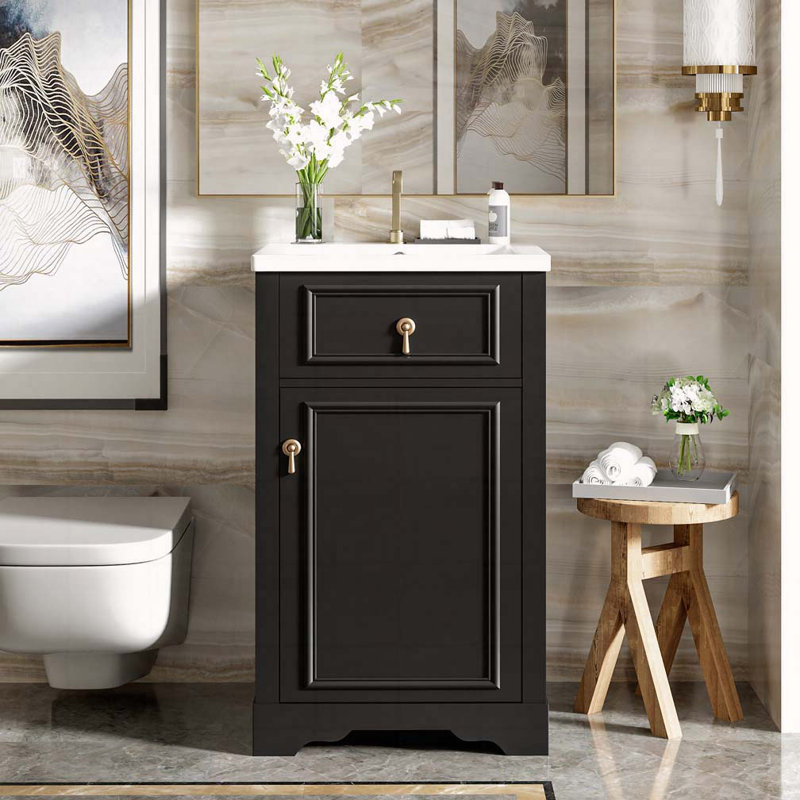20"Bathroom Vanity with Ceramic Sink, Black