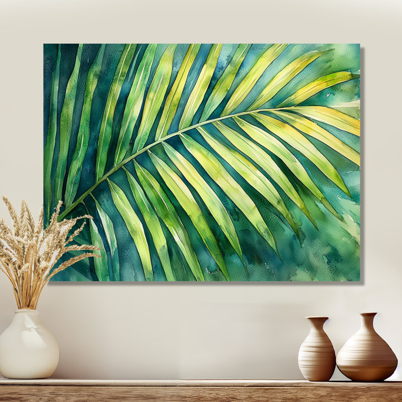 «Green Tropical Safari Palms III - Palm Trees», impression murale en métal, H 16 po x l 32 po