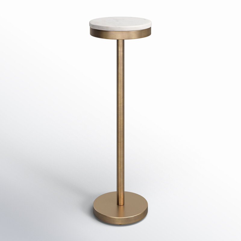 Isaac Shay Drink Table, Antique Brass, White Marble