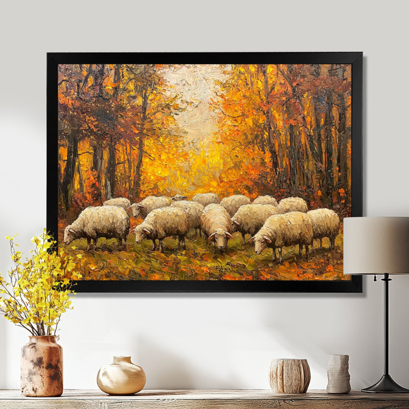 Durasoff, automne, pâture de famille de moutons - décoration murale, Reproduction encadrée d'une seule photo