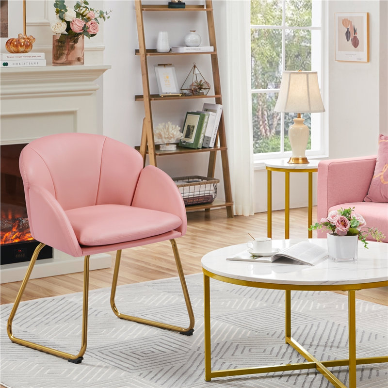Flower Shape Tub Chair with Golden Metal Legs , Simple Pink