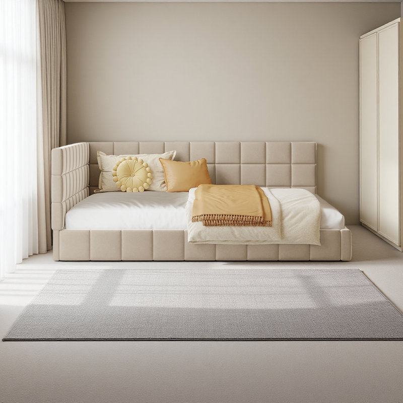 Full Size Upholstered Daybed/Sofa Bed Frame, Velvet, Beige