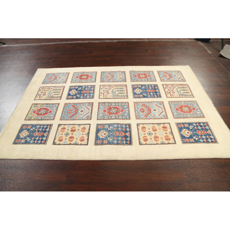 Tapis ivoire noué à la main de conception unique 5 pi 1 po x 7 pi 9 po