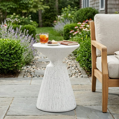 Retro White Marble Speckled MGO Side Table - All-Weather Indoor/Outdoor End Table For Patio, Home, And Living Room Decor | Gift Idea