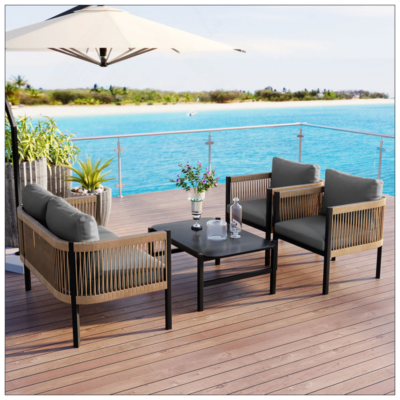 Combinaison de canapé pour plusieurs personnes avec une table, idéale pour le jardin, la cour et les balcons, Gris