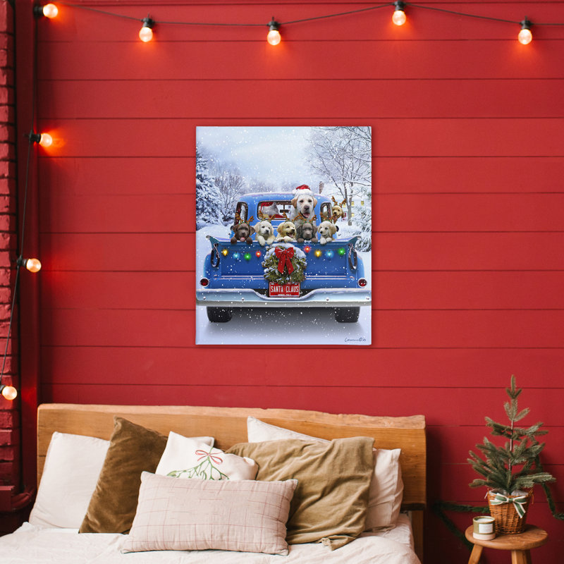 Toile de Noël avec chiots de Noël, conception de Jadei, H 40 po x l 30 po