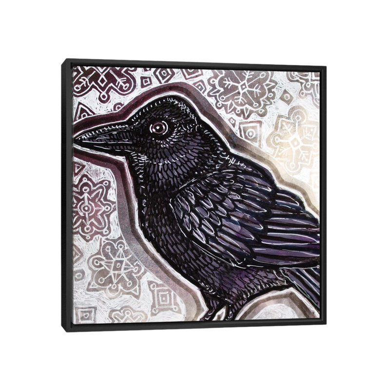 Crow In Winter - Floater Frame Print on Canvas