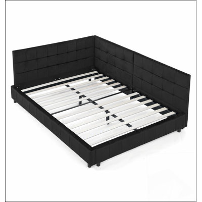 Durable Eucalyptus Wood Upholstered Tufted Bed Frame With Backrest And Armrests, Perfect For Comfort And Stability