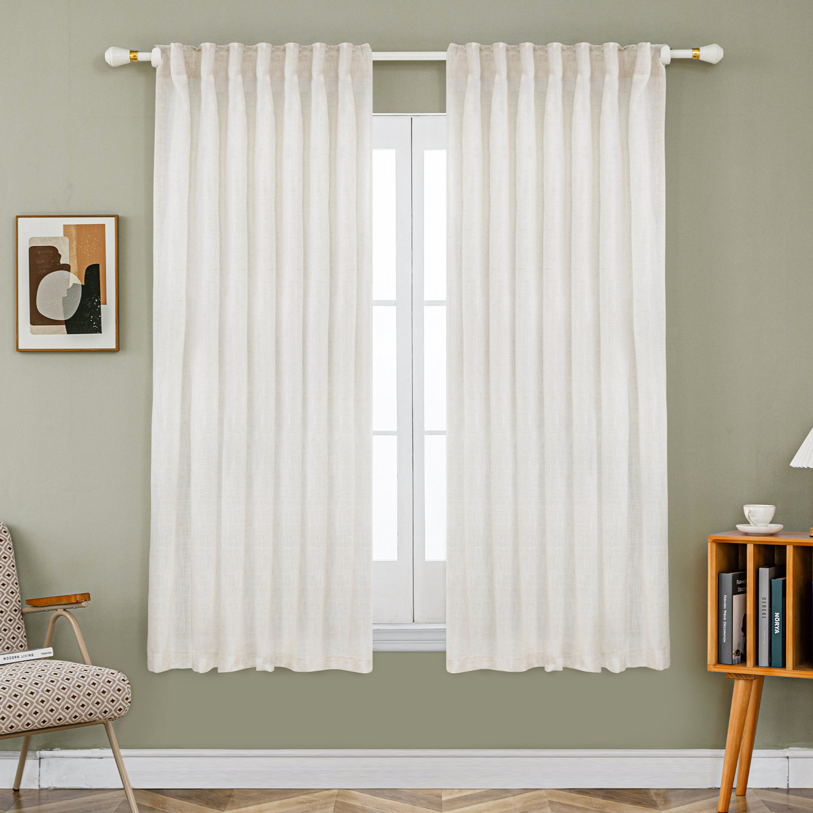 Toyoko Semi-Sheer Linen Blend Curtain Set, 52" W x 63" L, Natural