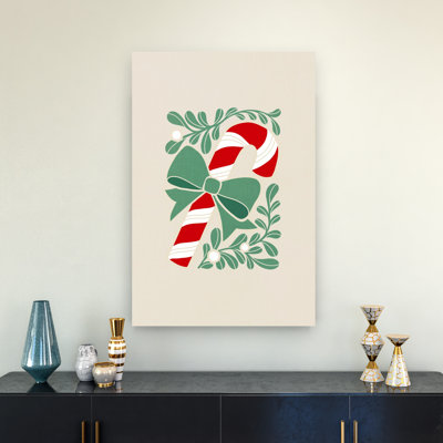 «Festive Candy Cane Bow», art contemporain contemporain, impression sur toile