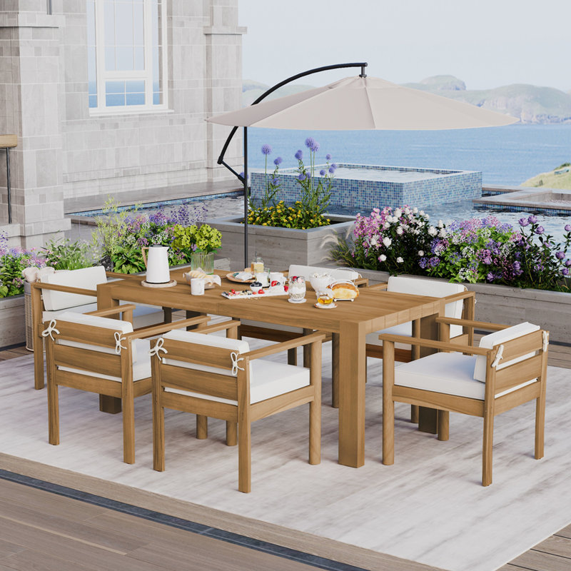 7-Piece Patio Dining Table Set, Outdoor furniture sets ,Patio Table and Chairs Set, Yellow, 29.9" H x 72.8" W x 34" D