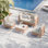 Ensemble de conversation modulaire en osier pour terrasse pour 4 personnes avec coussins