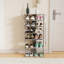 Range-chaussures, range-chaussures à 7 niveaux avec crochets, tour à chaussures d'entrée, 12 à 14 paires de chaussures, range-chaussures vertical, range-chaussures vertical, assemblage facile, économie d'espace, gris rustique