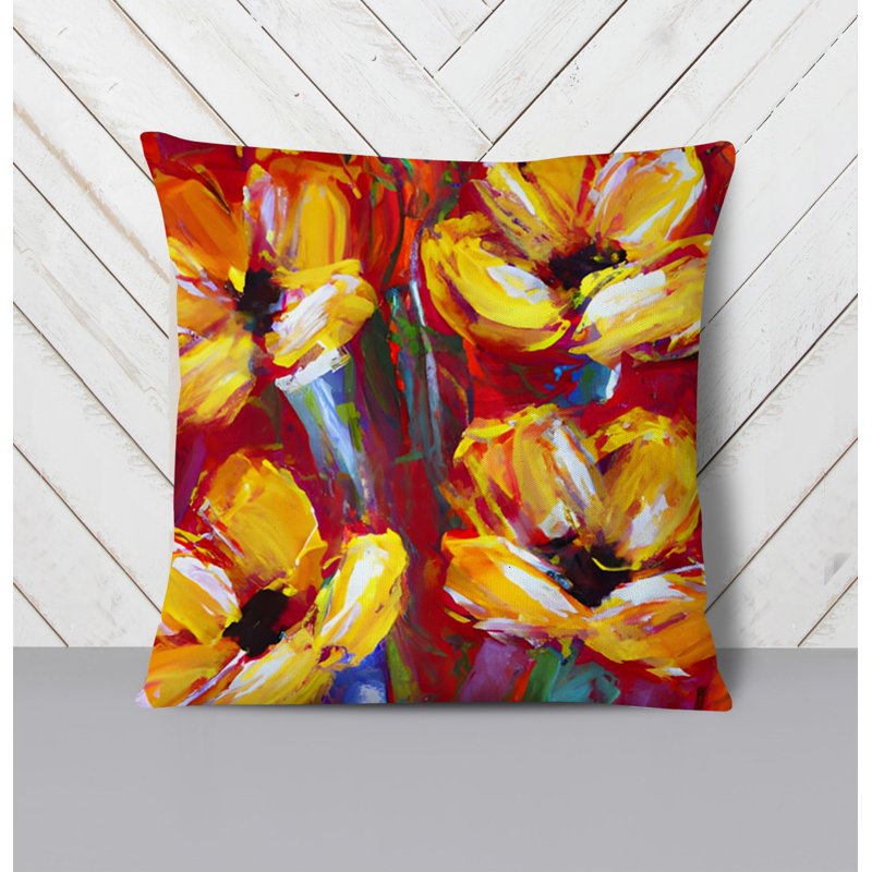 Throw Pillow With Insert, Red/Orange Floral 3, 20"H x 20"W