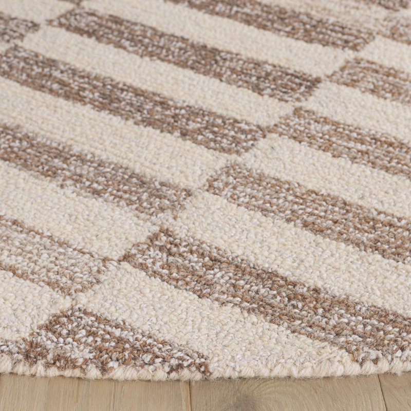 Delfida Ebony Hand Tufted Wool Jute Cotton Geometric Rug in Ivory/Beige, Round 6'