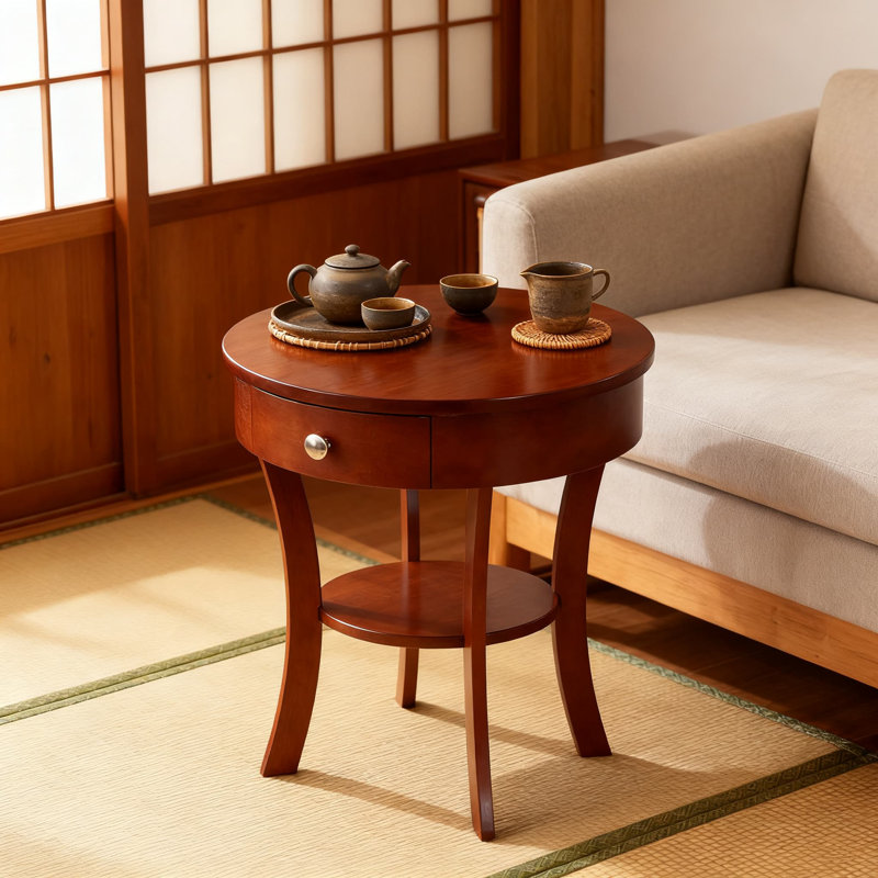 Table de bout avec tiroir et tablette, table d'appoint de rangement à 2 niveaux pour le salon, la chambre à coucher ou le bureau, fabrication en bois d'ingénierie au fini acajou riche