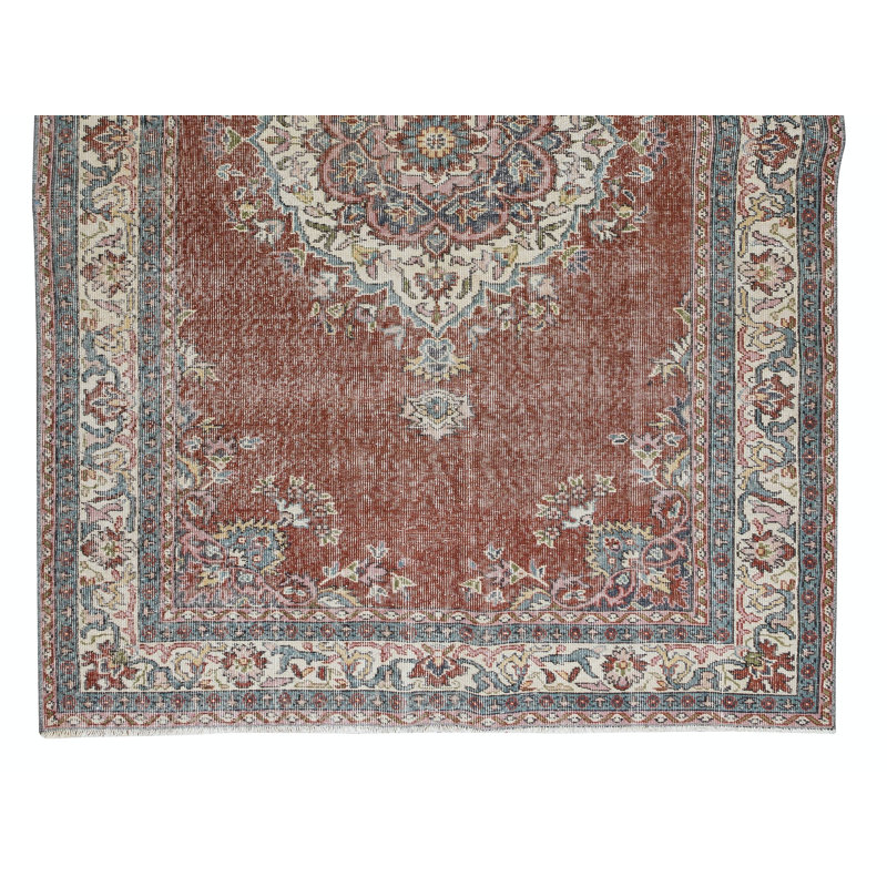 Tapis traditionnel traditionnel en laine noué à la main avec motif médaillon Anatolian