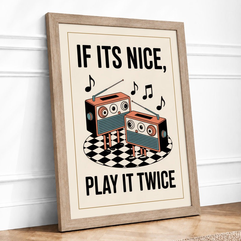 Play It Twice Retro - Framed Print, A4 - 29.7 x 21.0 cm, Oak