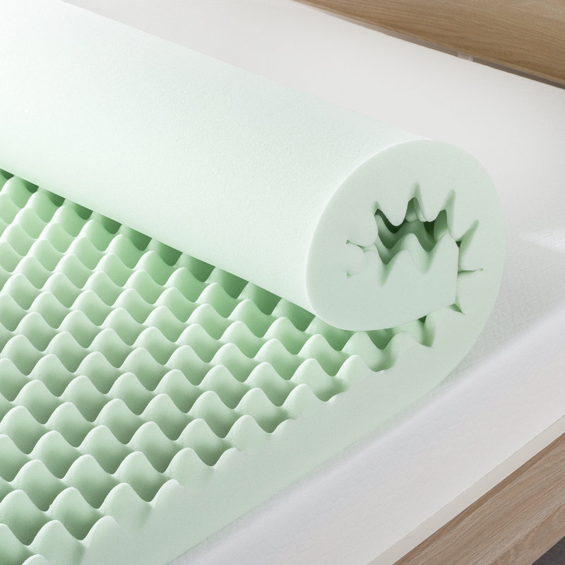 Surmatelas en mousse à mémoire de forme Nieves, Grand lit court, Thé vert, 4"