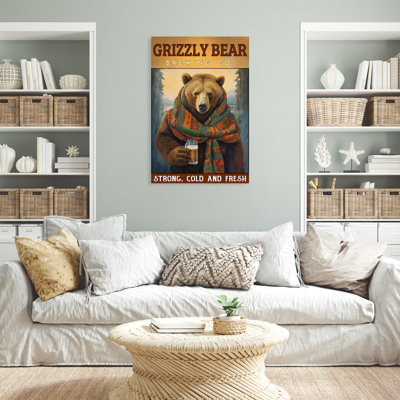 Kokaras Grizzly Bear Brewing Co On Canvas Graphic Art -  Trinx, 641928DE561C48689525CB62978376EB