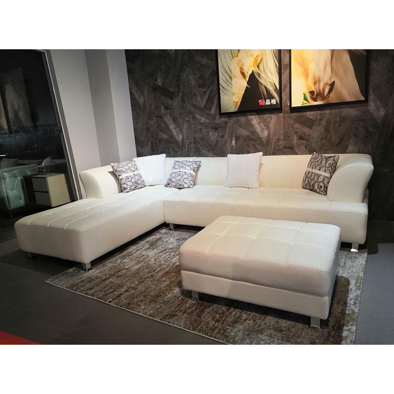 Henriquez Faux Leather L-Shaped Sectional, Ivory Faux Leather, Left Hand Facing