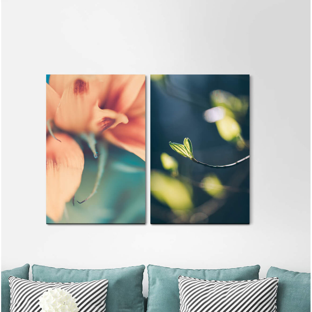 2-tlg. Leinwandbilder-Set - Fotografie „Blossom Young Leaf Branch Beautiful Soft Delicate”