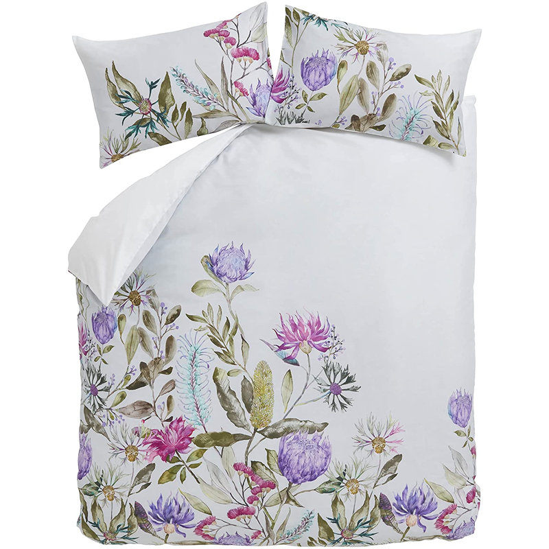 Satin Natural Modern Modern Duvet Cover Set, Pink/Purple/White, Double - 2 Standard Pillowcases