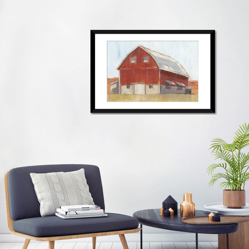 « rustique red grange ii », impression sur toile, H 18 po x l 26 po x P 1,5 po, Toile encadrée noire, Pas de tapis