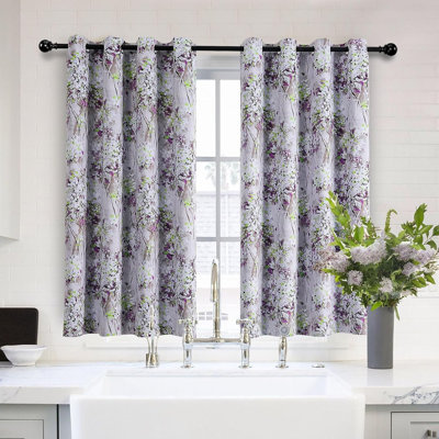 Purple Thermal Insulated Vintage Floral Curtains – 2 Window Panels With Grommet Top