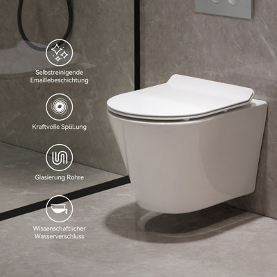 Belfry Bathroom Shylo LPF Round Wall Mounted Wall Hung Toilets (Seat Included)